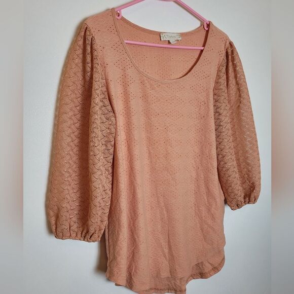 Suzanne Betro Weekend Pink Peasant Blouse Puff Sleeve Eyelet Lace Cottage Small - Picture 6 of 11